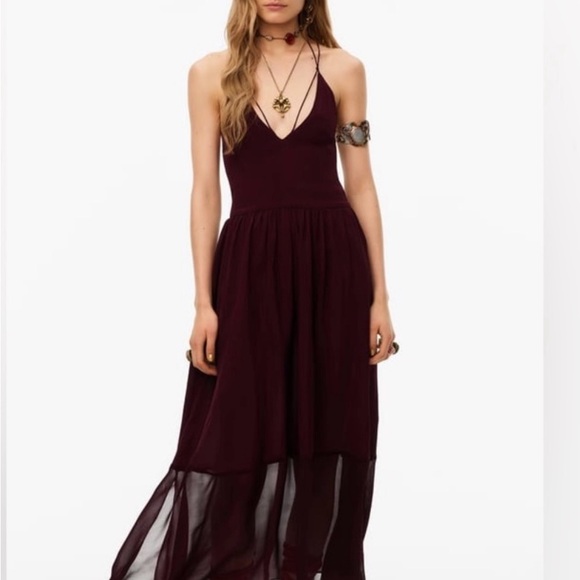 NWT ZARA SUMMER DRESS wine color with sheer panel and strappy back SIZE L - Picture 8 of 8